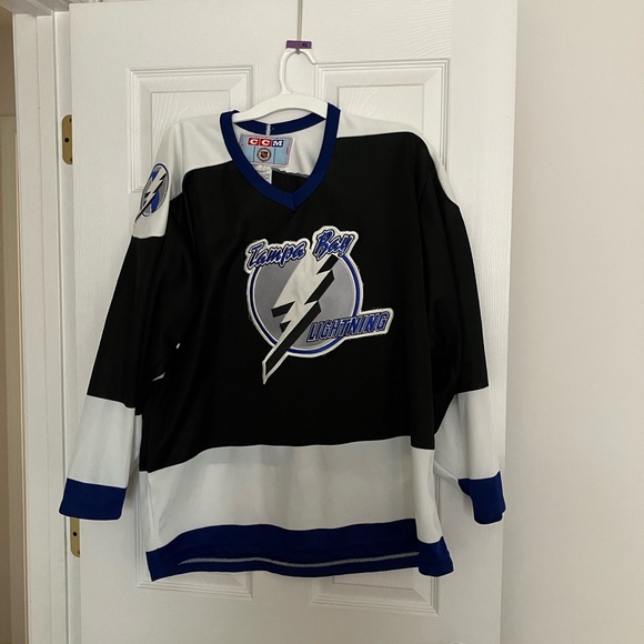 CCM Other - Vintage 90s CCM Tampa Bay Lightning Hockey Jersey Large White Black Blue